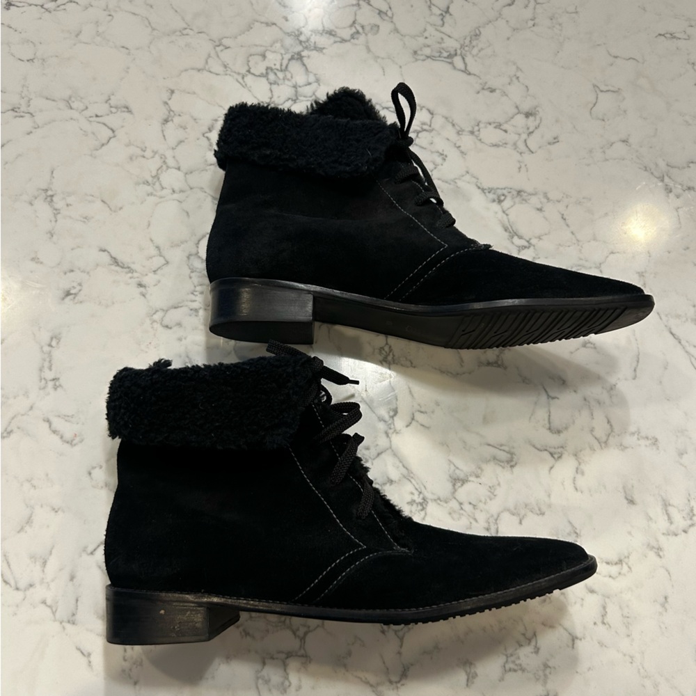 Talbots‎ Black Suede Fold Over Low Heeled Ankle Boots Booties Size 10